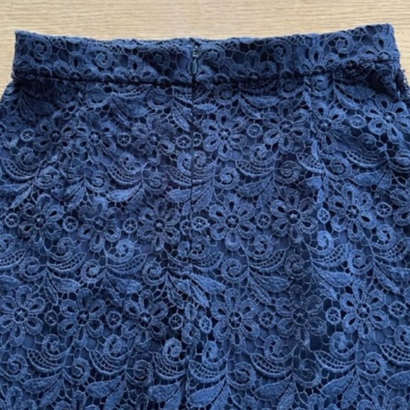 Uniqlo NAVY BLUE LACE Knee Length PENCIL SKIRT Small - Picture 6 of 14
